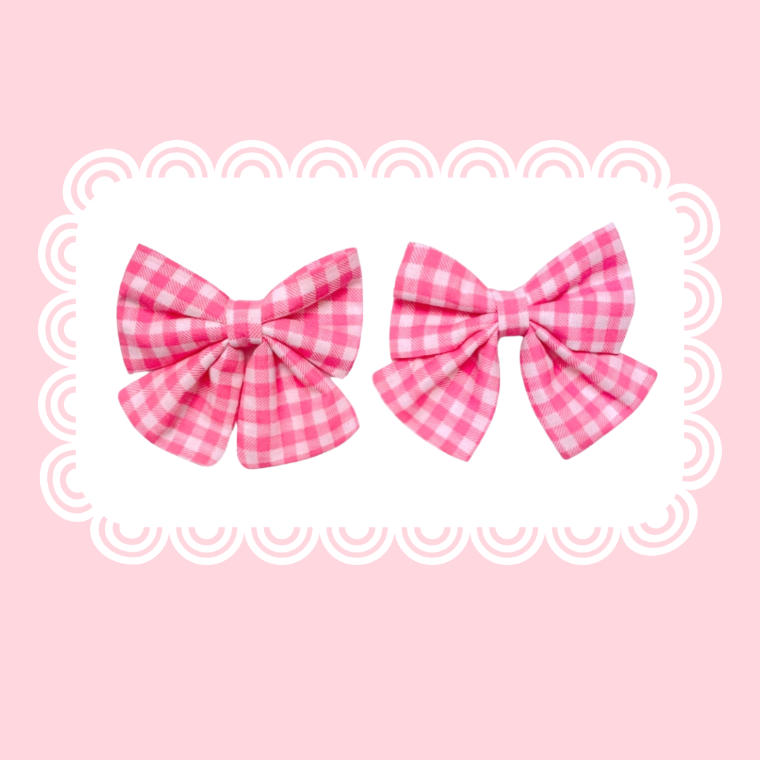 2Pc Pink Gingham HairBow Set